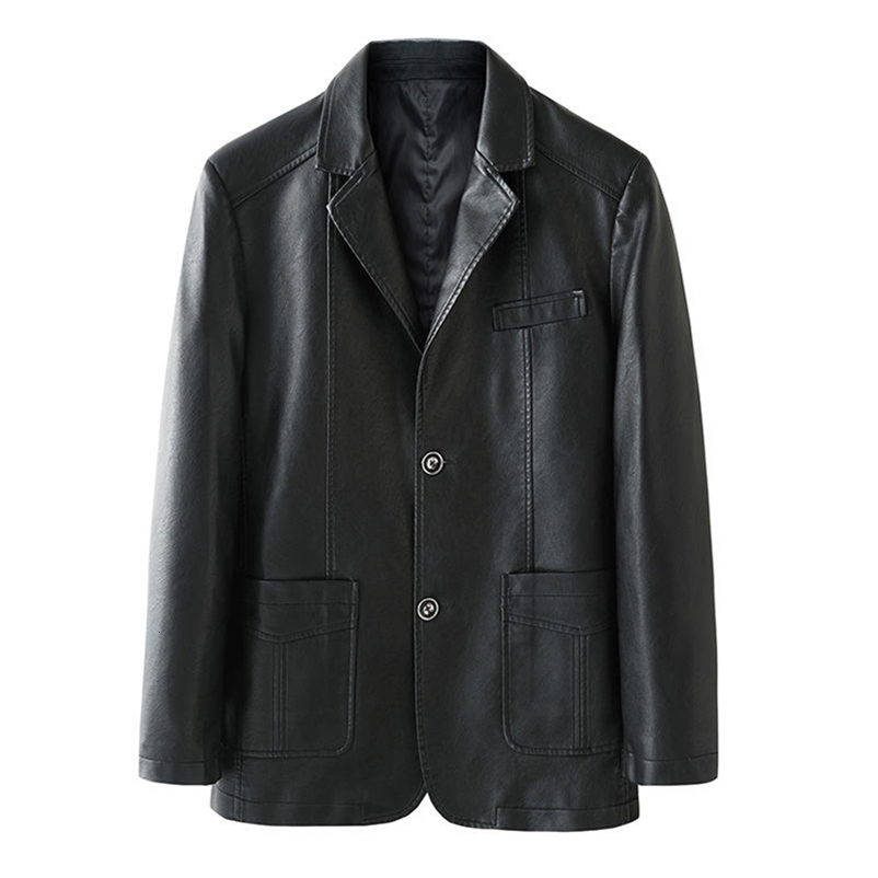 Men's Leather Faux Leather Idopy Autumn Long Sleeve Men's Faux Leather Jacket 3 Buttons Blazer Collar Business Casual Jacket Coat Plus Siz
