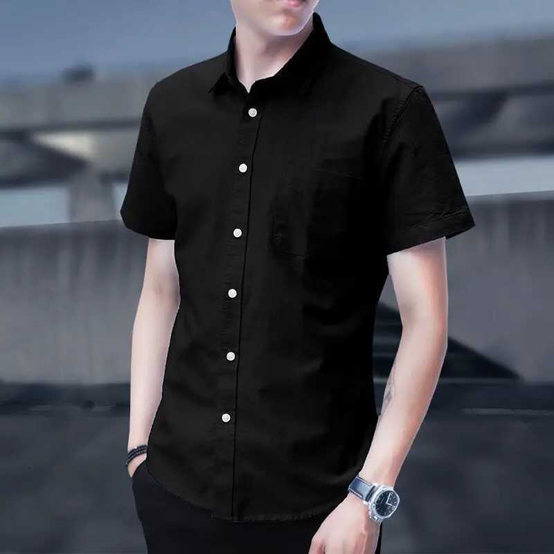1pcs Summer Men Short Sleeve Shirts Man Solid Color Shirt Male Fashion Casual Wear Lapel Buttondown Shirt Mens Slim Top S5XL X250925