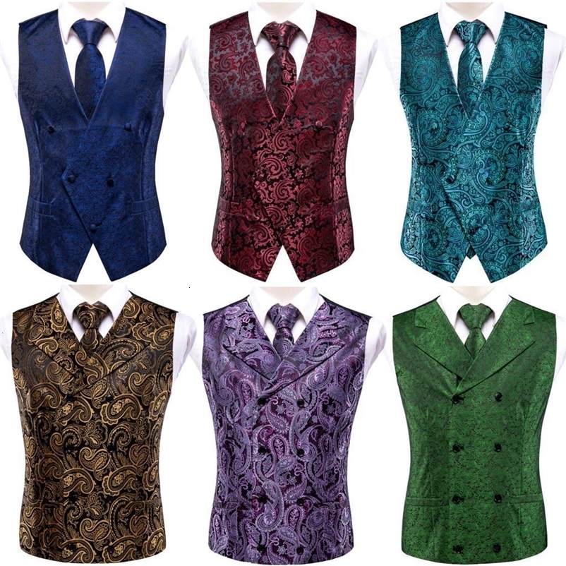 Men's Vests Slim 4PC Vest Necktie Pocket Square Cufflinks Silk Men's Waistcoat Neck Tie Set for Suit Dress Wedding Paisley Floral Vests Gi