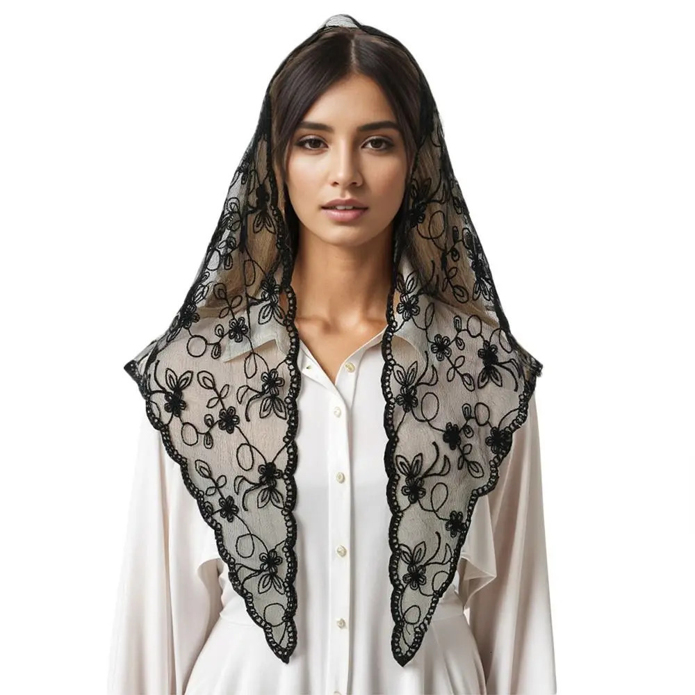 Summer Soft Lace Triangle Scarf Elegant Hollow Head Wrap Scarf Sweet Embroidery Bandana Kerchief for Women 250919
