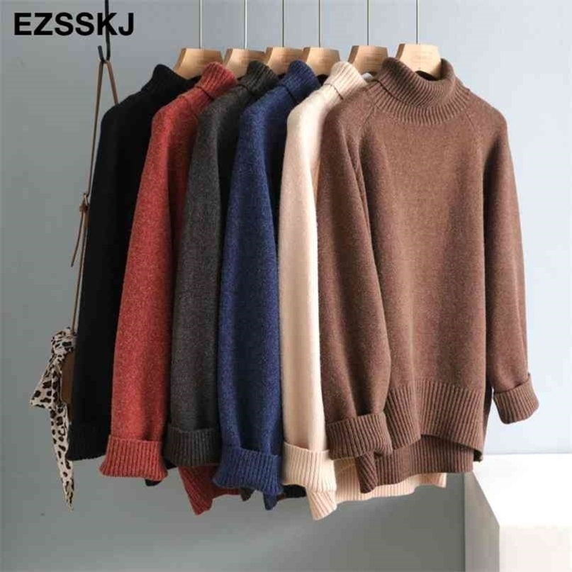 casual thick big Autumn Winter high-neck oversize Sweater Pullover Women warm chic female loose cashmere Basic wool Sweaters 210917
