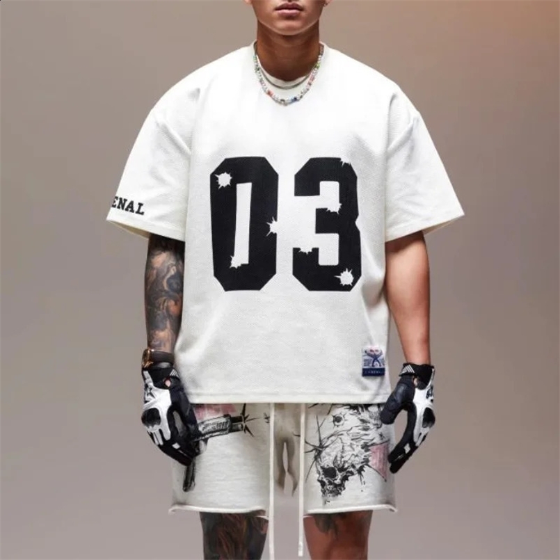 American Retro Street Round Neck Tshirts Summer Sports Loose Short Sleeved Jersey Mesh Quick Drying Breathable Oversized T-shirt 250411