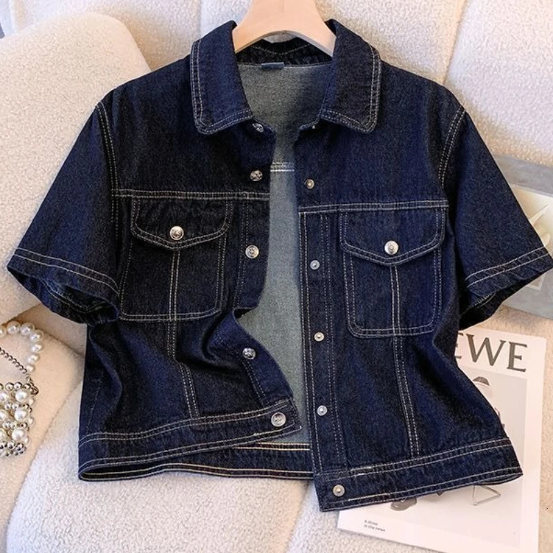 Womens Denim Jackets Streetwear Short Sleeve Summer Jean Jacket Outwear Ropa Mujer Fashion Retro Vintage Coat Cropped Tops 250905