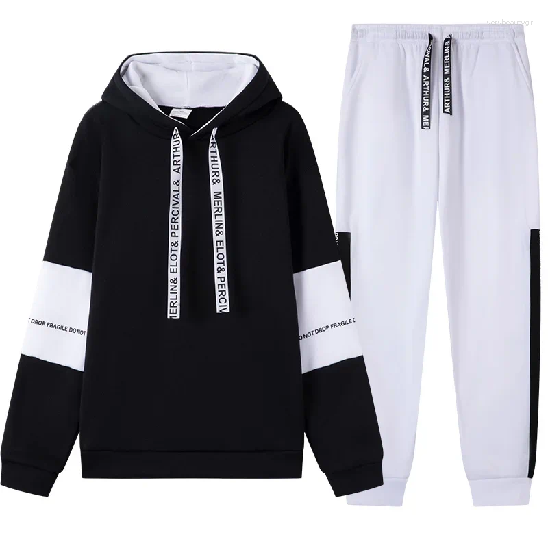 Men's Tracksuits Autumn Winter Mens Tracksuit Casual Hooded Sweatshirt 2 Piece Set Gym Sports Jogging Clothing Classic Black White In