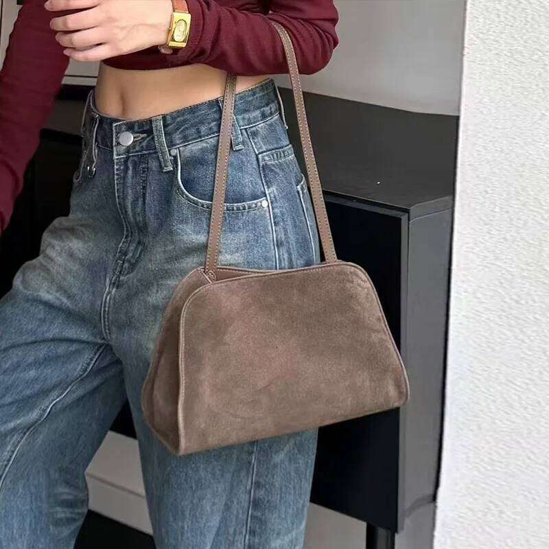 Korean Niche Women's Large Capacity Tote New Fashion Suede Handbag Shoulder High-End Genuine Leather Trend Underarm Bag suotong2509