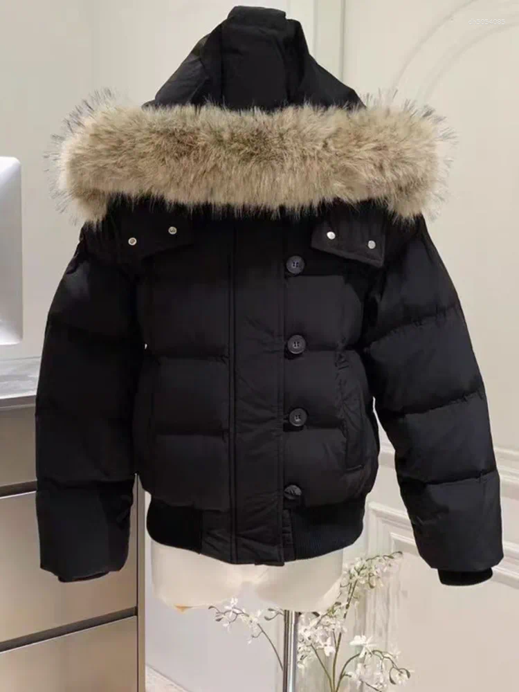 Women's Down Autumn Winter Fur Hooded Jacket Women Outerwear Thick Dowon Cotton Padded Slim Short Parkas Female Cropped Puffer Bubble Coat