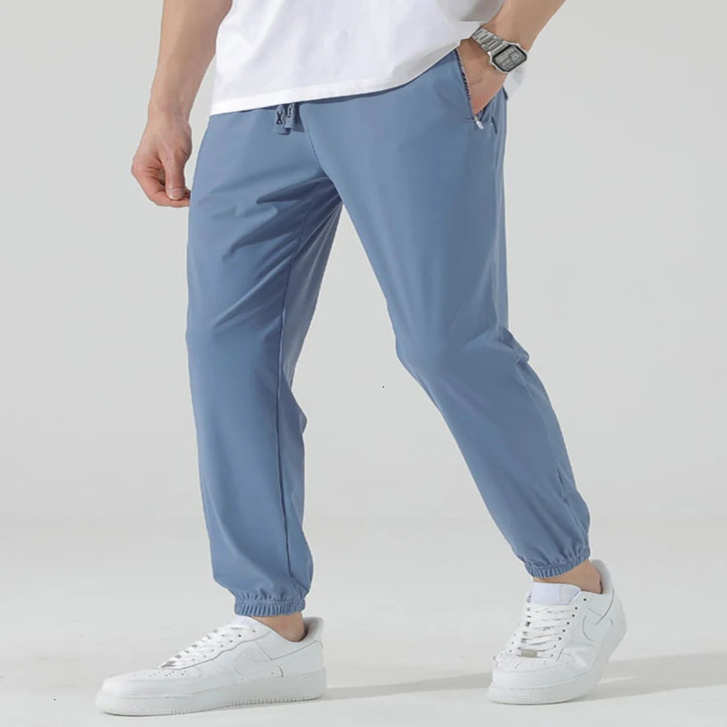 Summer Mens Joggers Ice Silk Thin Sweatpants Stretched Nylon Quick Dry Casual Track Pants Male Sport Trousers 240412