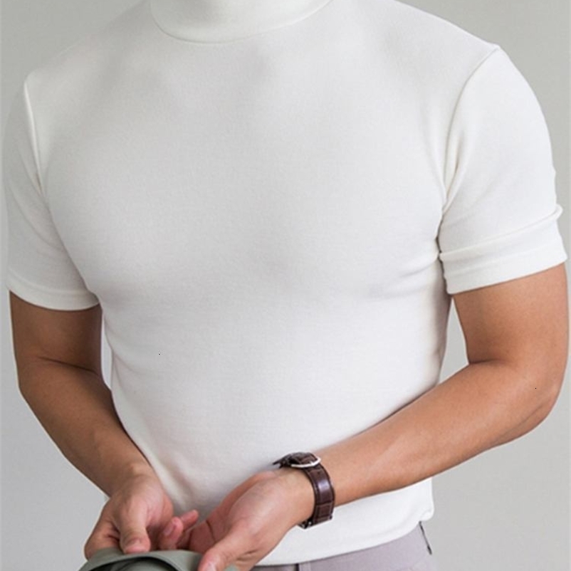 Men's Polos INCERUN Men Thin T Shirt Solid Color Turtleneck Short Sleeve Streetwear Fitness Casual Men Clothing Leisure Camisetas S-5XL 230511
