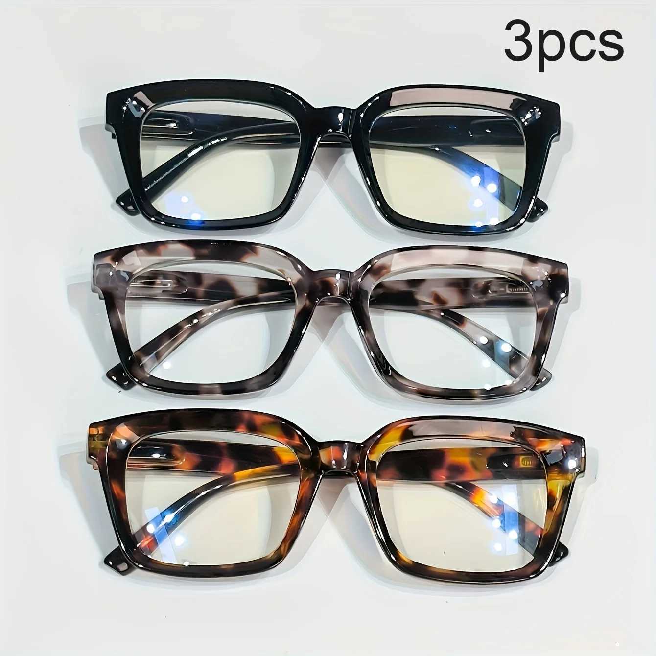 3 Pack Stylish Square Reading Glasses for Male Female Spring Hinge Blue Light Blocking Comfortable Fit Durable ConstructionW250925