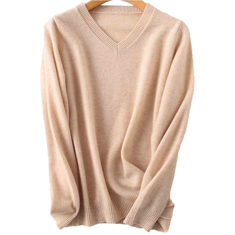 100% Merino Wool Women V-Neck Sweater Autumn Winter Warm Soft knitted Pullover Femme Jumper Women Cashmere Sweater 210917