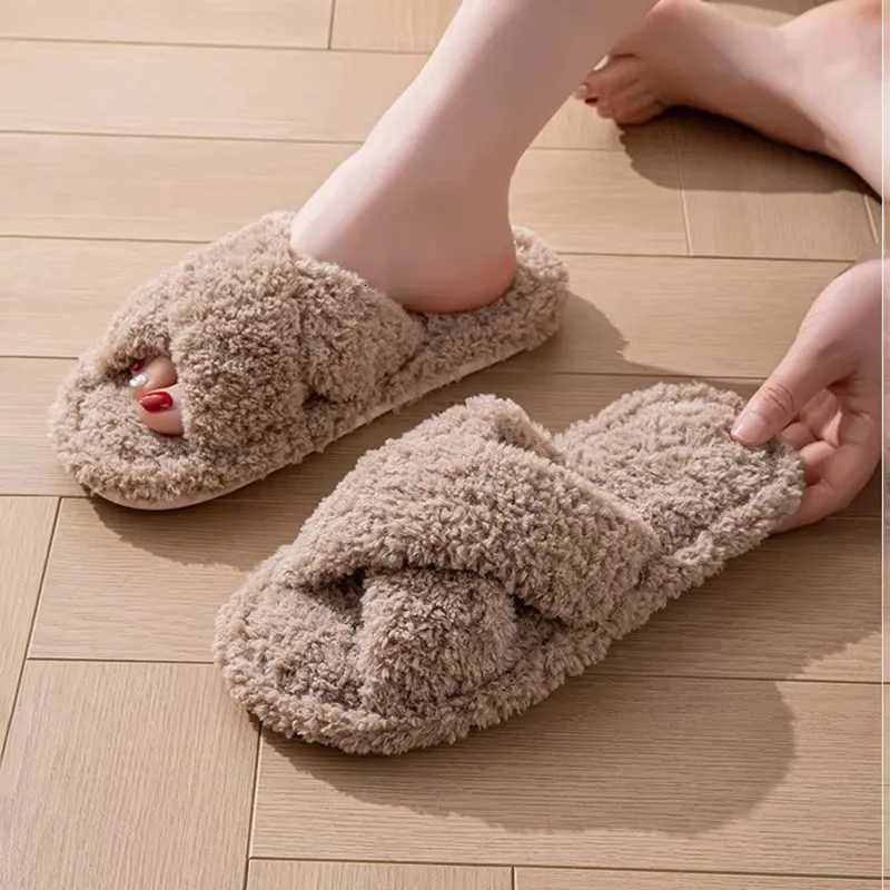 Fluffy Womens Home Slippers Autumn Winter Plush Luxury Designer Woman Shoes Flats Indoor Casual Fuzzy Fur Slides Elegant SoftXJ250925