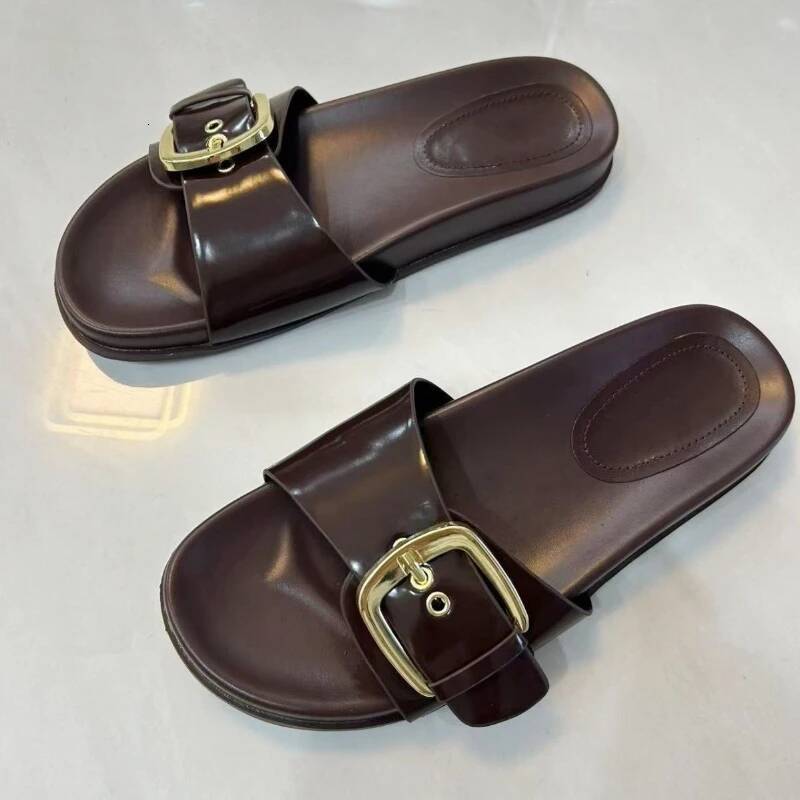 Summer Comfortable Moccasin Flat Sandals Women Sexy Open Toe Buckle Design Brand Beach Big Size Thick Bottom Slippers ddmynov