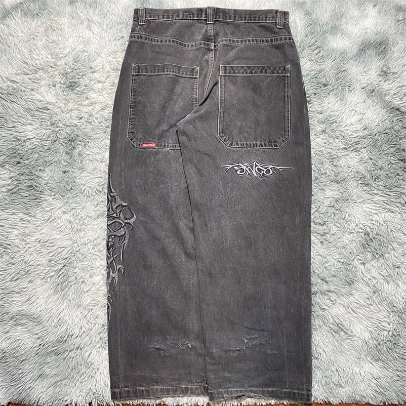 Men's Jeans Y2K Jeans Men Streetwear Hip Hop Graphic Embroidery Vintage Wash Distressed Baggy Jeans Black Pants Harajuku Gothic Wide Trouser 23