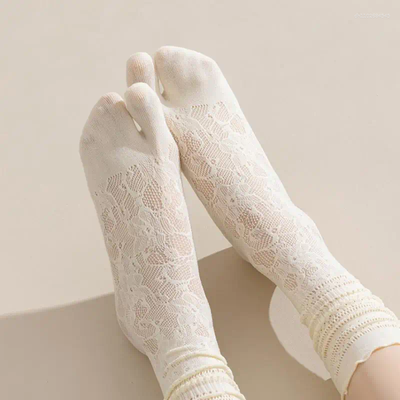 Women Socks 1Pair Lace Toe Summer Hollow Out Mesh Five Finger High Tube Cotton With Separate Fingers