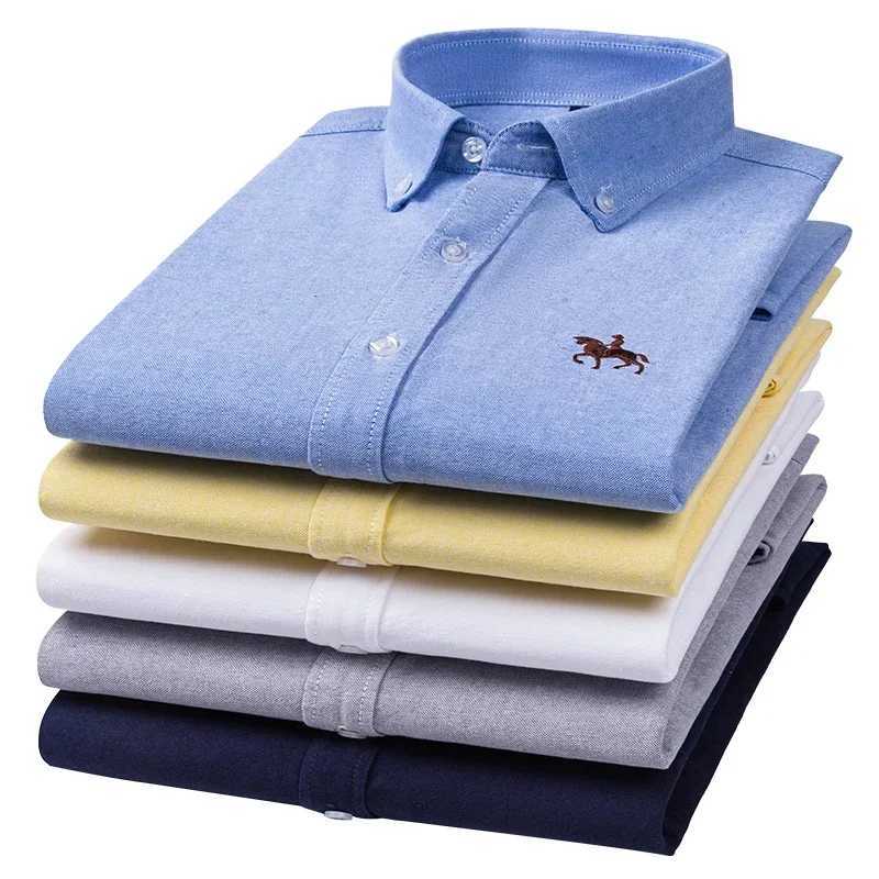 100 Pure Cotton Mens Long Sleeve Shirt Business Casual Solid Color Embroidered Oxford Spun Shirt X250925