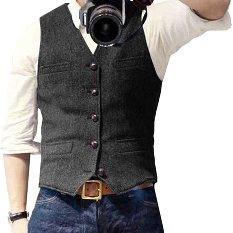 Men's Vests Men's Suit Vest V Neck Wool Herringbone Tweed Casual Waistcoat Formal Business Vest Groomman For Green/Black/Brown/Coffee 2308