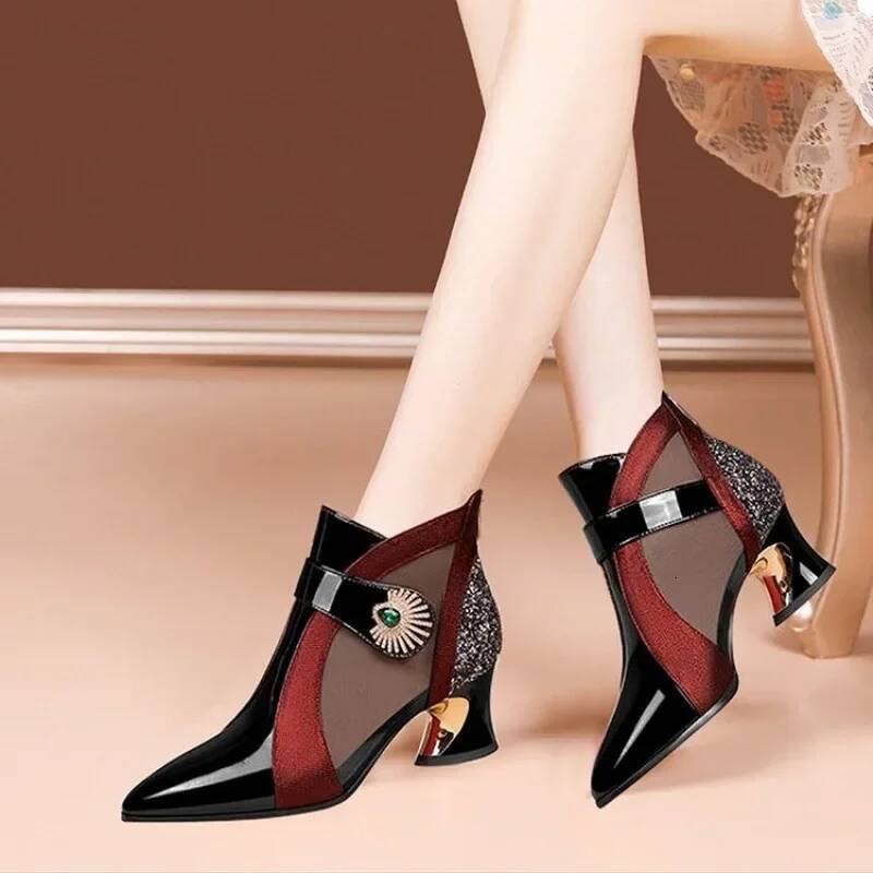Summer Breathable Women's with Rhinestone Decoration Womens Pumps Retro British Sandals Fashion Boots Female Mesh Botas ddmynov