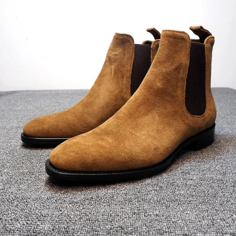 Soft suede Nap Chelsea boots mens high-quality ankle boots mens winter short and chubby boots warm flat shoes high top Botas Mujer 241019
