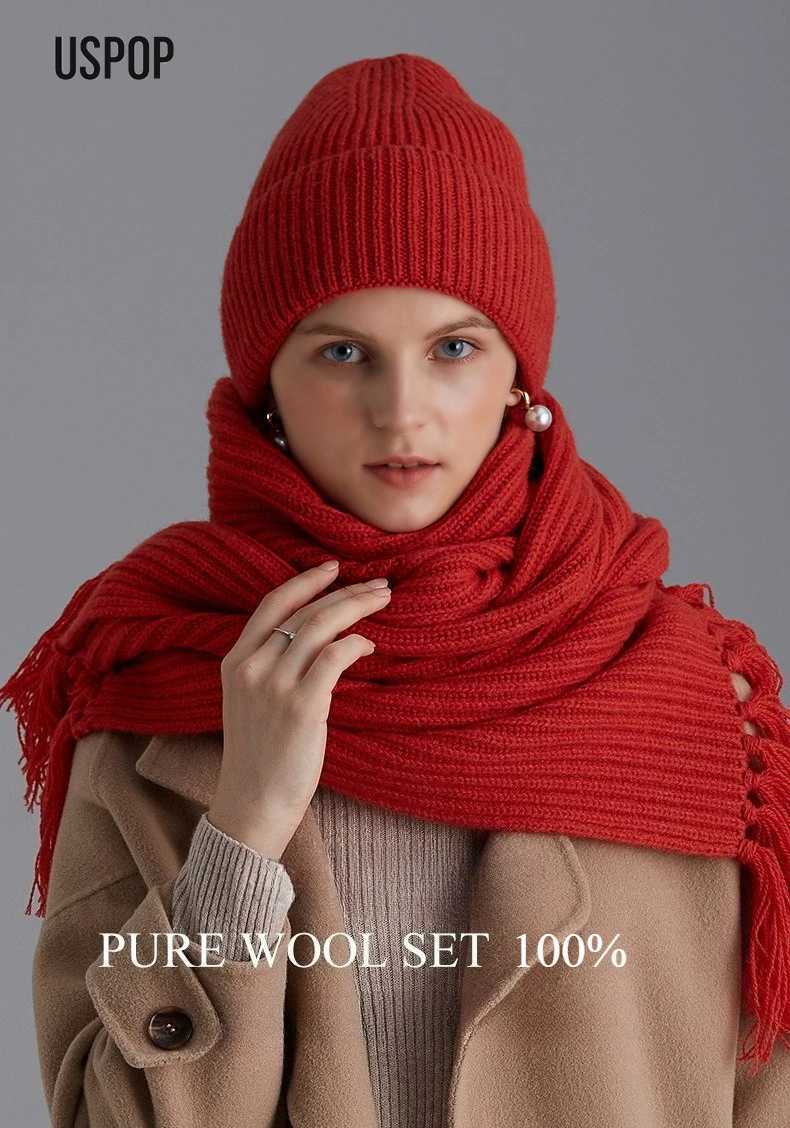USPOP Winter Thick Wool Knit Hat Scarf Set for Wen Men Handmade Wool Tassel Knit Scarf Warm Gift Set Unisex Beanie Scarf X250925