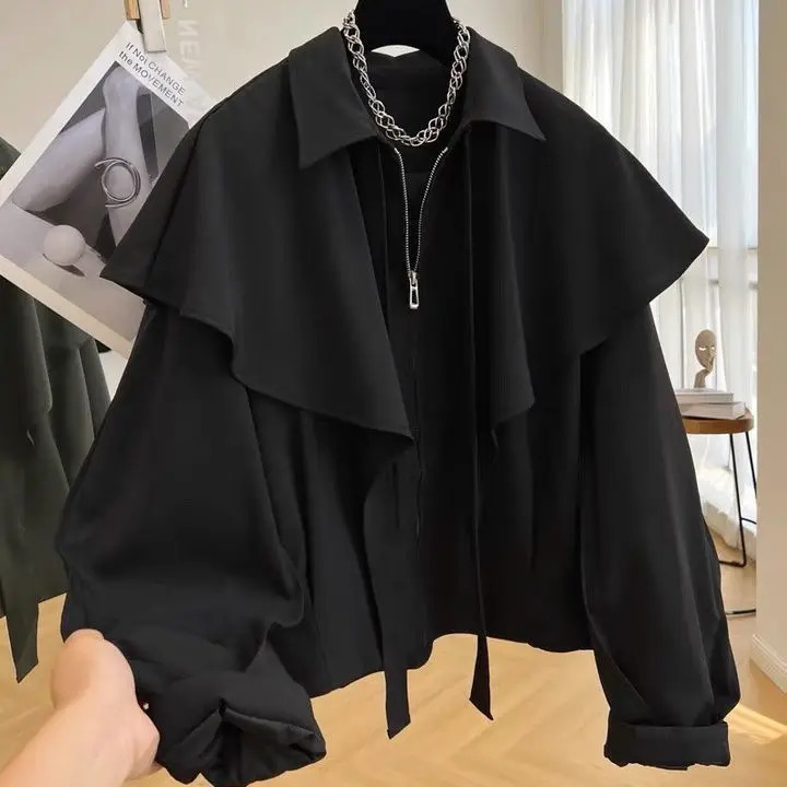 Korean Fashion Cloak Casual Capes Jacket Womens Dongdaemun 2025 Short Coats Woman Heavy Jackets Trend Winter Cardigan Tops 250905