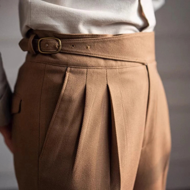 British style Naples mens suit pants smart casual high waisted straight Trouser spring and autumn fashion adjustable 240822