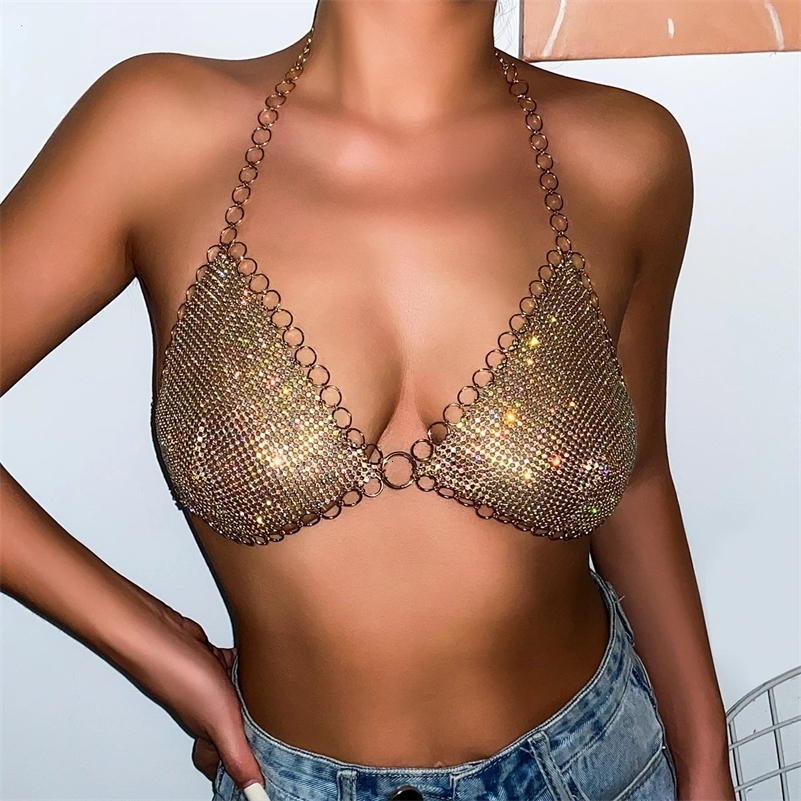 IngeSight.Z Sexy Shiny Rhinestone Mesh Underwear Bra Chest Chain for Women Crystal Summer Beach Festival Body Jewelry 250618
