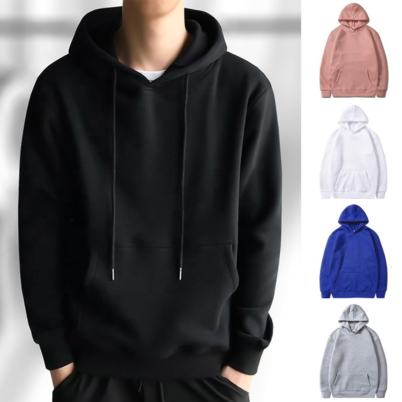 Mens Hoodies Sweatshirts Autumn and Spring Unisex Clothing Sweater Solid Color Pullover Casual Loose Pocket Polyester Hooded Longsleeved Sweatshirt