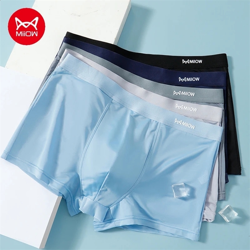 MiiOW 3piece Ice Silk Mens Boxing Lightweight Breathable Underwear Graphene Antibacterial y250420Z