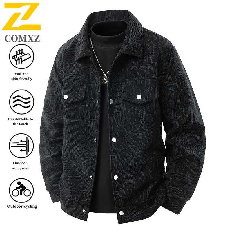 EiAO Jacket Plus Size Mens Corduroy Vintage Hong Kong Style Maple Print Oversized Coat Windproof Waterproof for Outdoor 2025 X250925