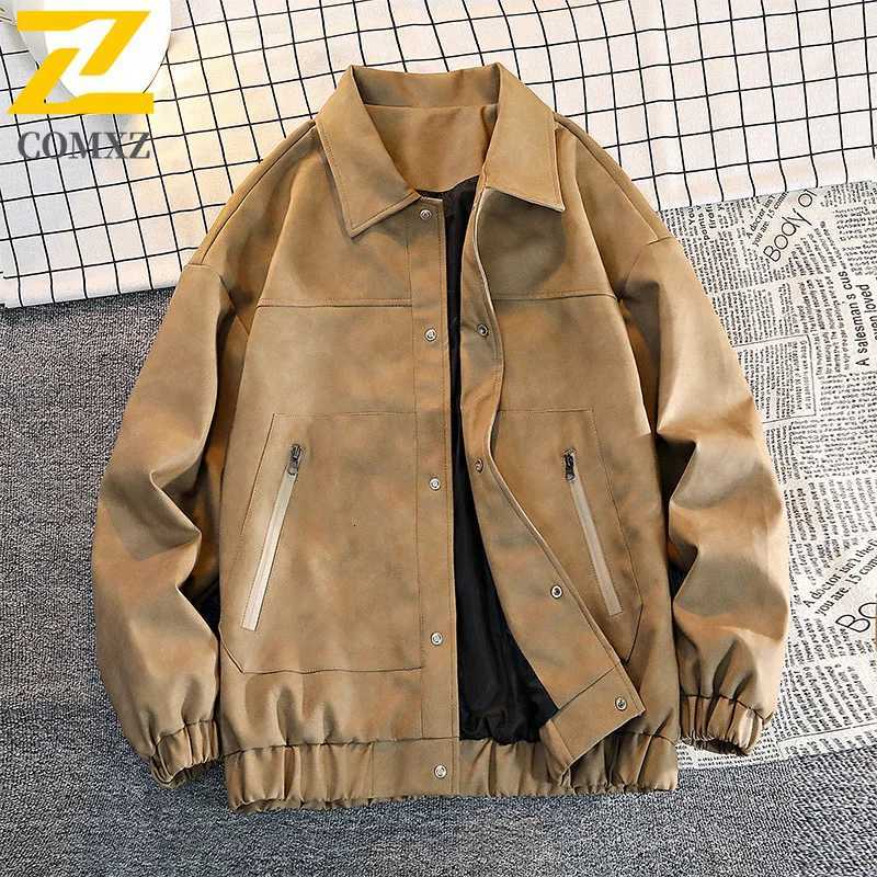 EiAO Jacket PU Leather Bomber Men Women Vintage Coat Waterproof Windproof Loose Fit Casual Outwear for Hiking Camping X250925