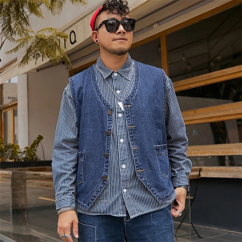 Casual Oversized 75% Cotton Denim Vest Plus Size 7XL 6XL 5XL Loose Mens Sleeveless Jeans Tank Vintage Summer Y2k Youth Workwear 240518