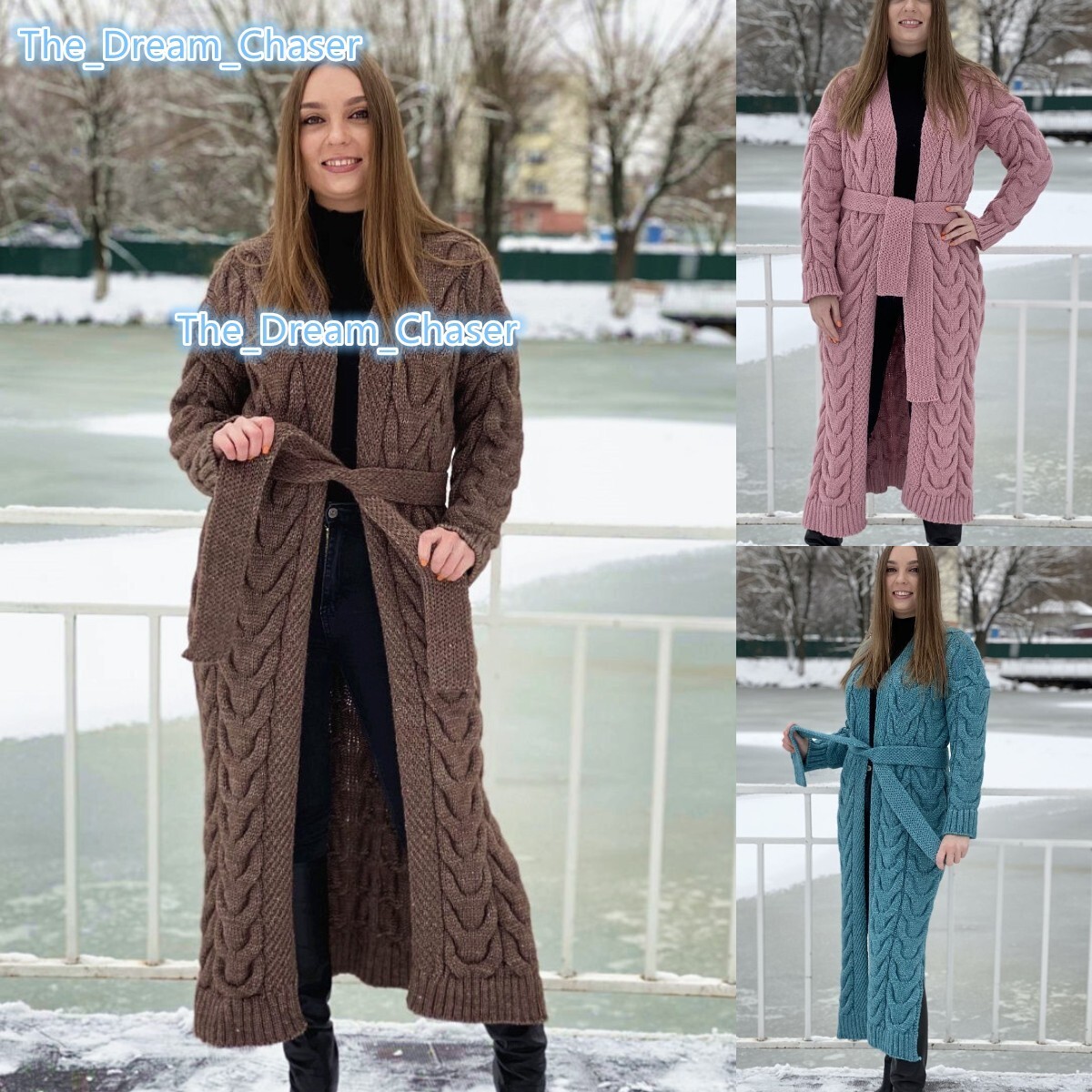 Sweater Womens 2024 Autumn and Winter Long Loose Elastic Large Hemp Flowers Thick Knit Cardigan Coat with Belt