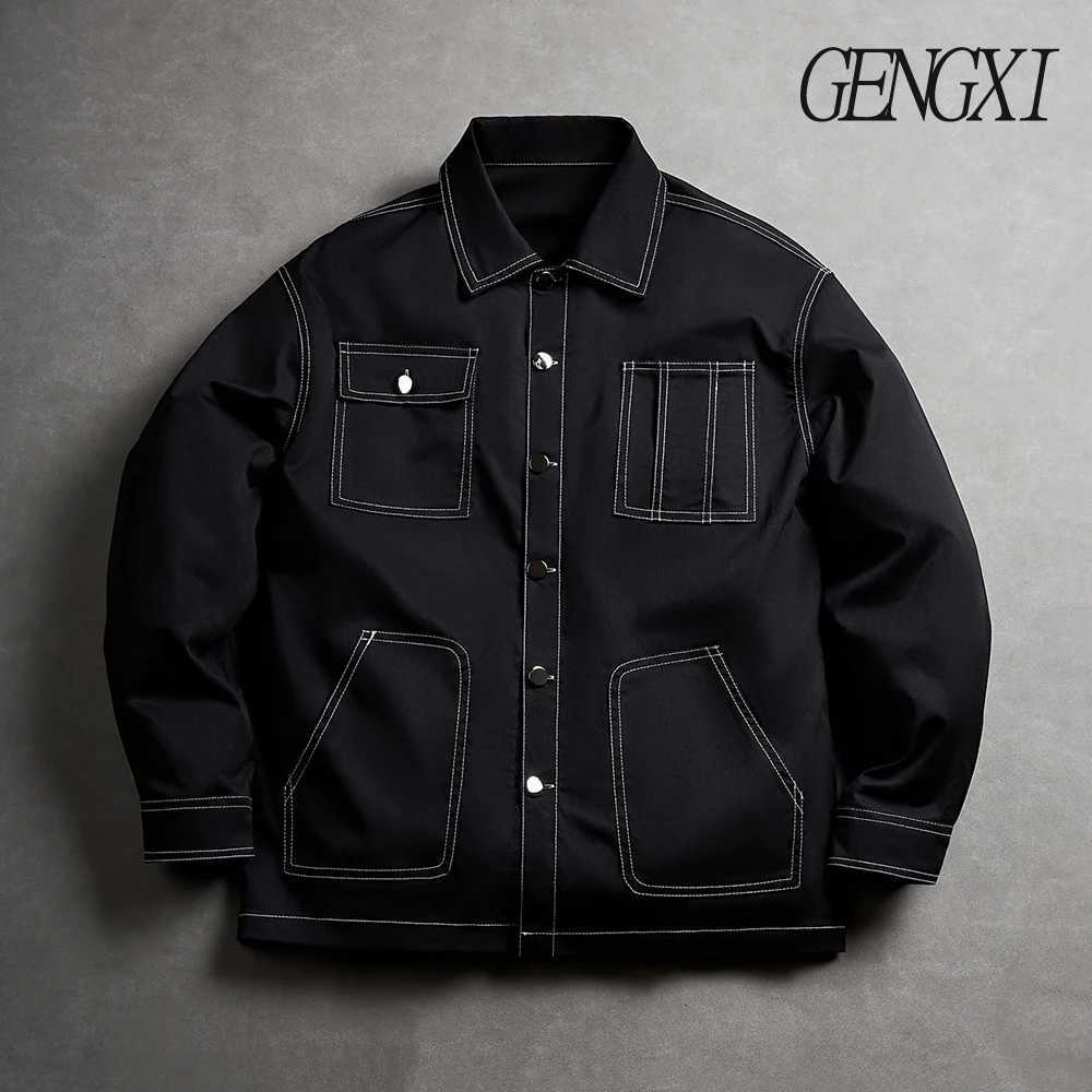 AutumnWinter Mens DenimStyle SingleBreasted Shirt Jacket Casual Fashion Windproof Warm Mingji Line Lapel Collar Outerwear X250925