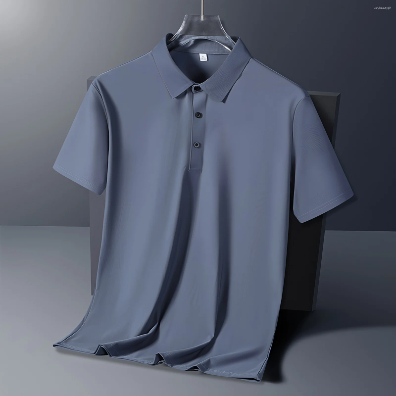 Men's Polos Summer Casual Breathable Comfortable Ice Silk Polo Shirt Solid Color High Quality Short Sleeve T-Shirt