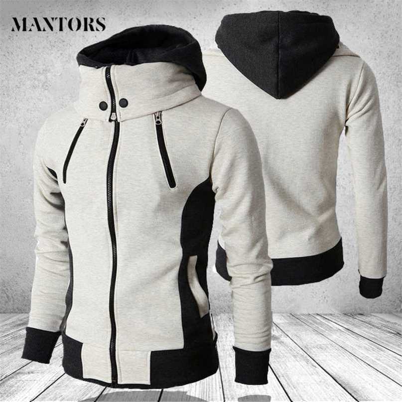 Zipper Hooded Sweatshirt Men Fashion Spring Casual Patchwork Fleece Warm Hoodies Sweatshirts Male Streetswear Coat Jackets 211014
