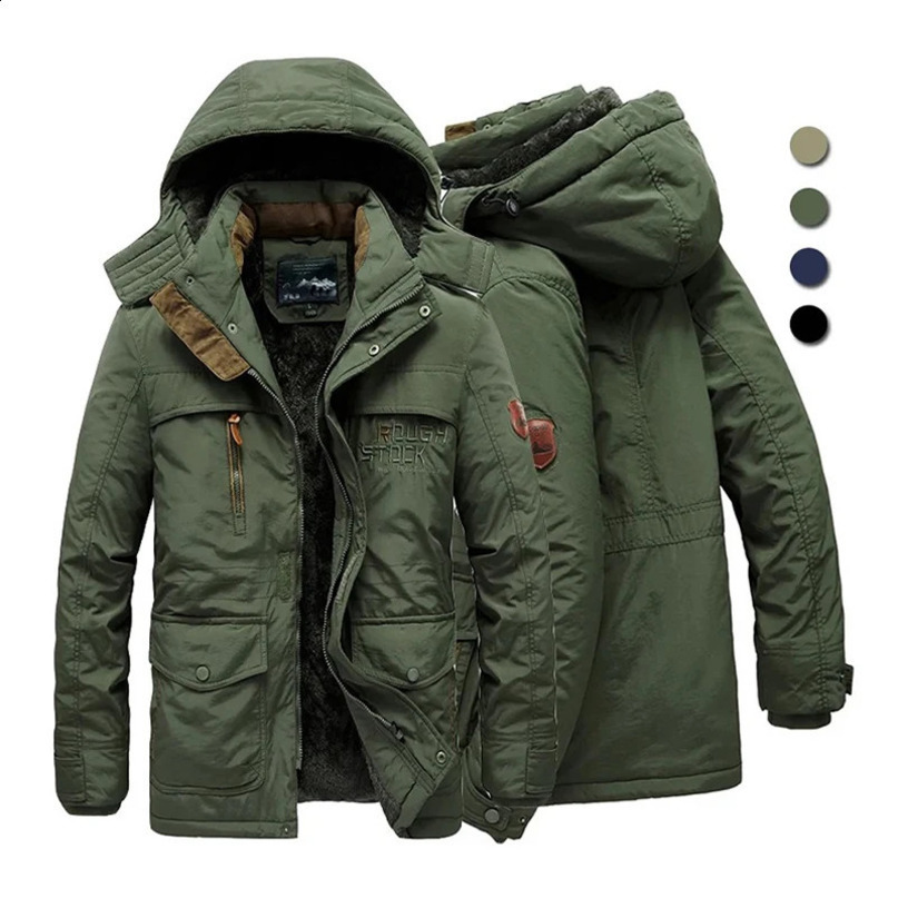 Winter Men Fleece Warm Thick Windproof Parkas Fashion Hooded Military Jacket Coat Big Size 6XL High Quality Jackets Male 241105