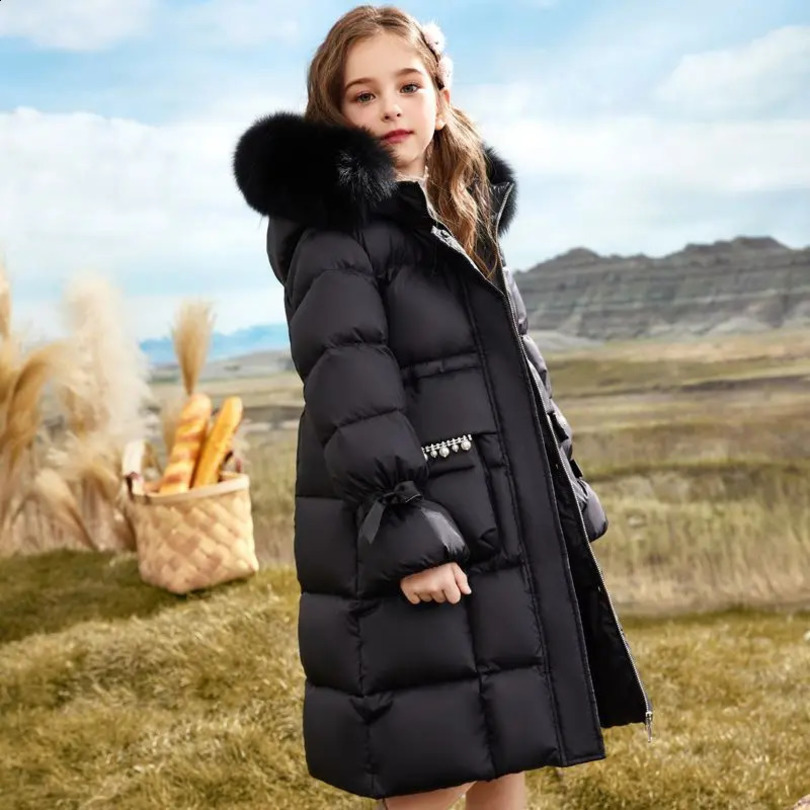 Childrens Down Womens Cotton Jacket Winter Childrens Clothing Big Fur Collar Womens Fashion Long Parker Coat CH439 241105