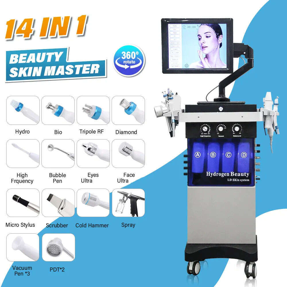 New Arrival 14 in 1 360 Rotating Hydrodermabrasion Water Spray Dermabrasion Anti Aging Diamond Microdermabrasion Face Deep Cleaning Beauty Machine