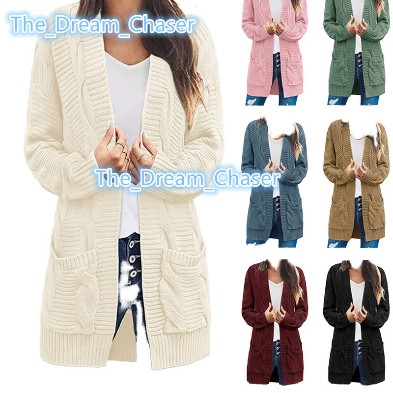 High Quality Woman Cardigan Sweater Coat Long Style Casual Dress with Solid Colors Knitted AutumnWinter Fashion Front