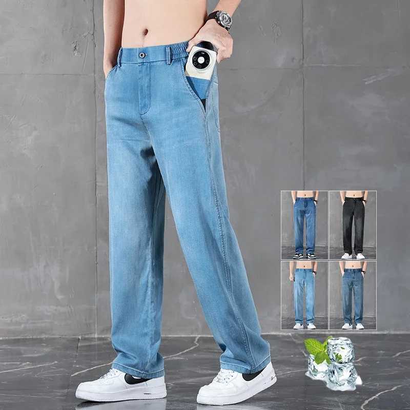 2025 New Summer Business Classic Thin Lyocell Mens Jeans Straight Denim Trousers Stretch Comfortable Loose Male Jean Pants W250925