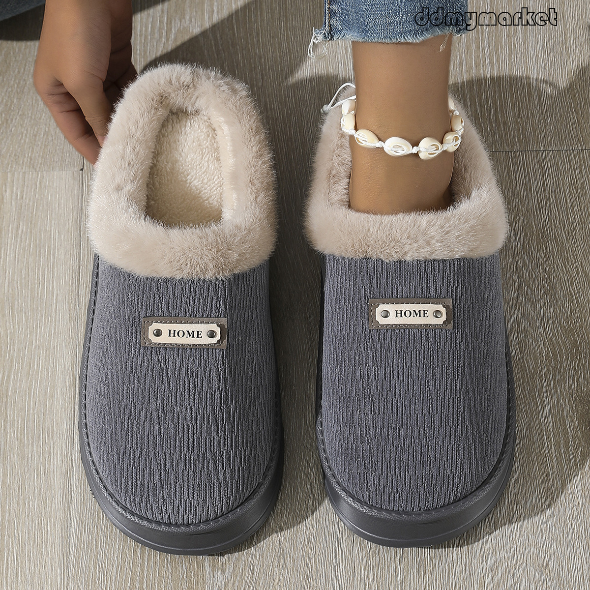 Men's Cotton Autumn and Winter, Indoor Home Use, Non-Slip, Fleece-Lined, Warm, New Thickened Slippers for Women ddmymarket