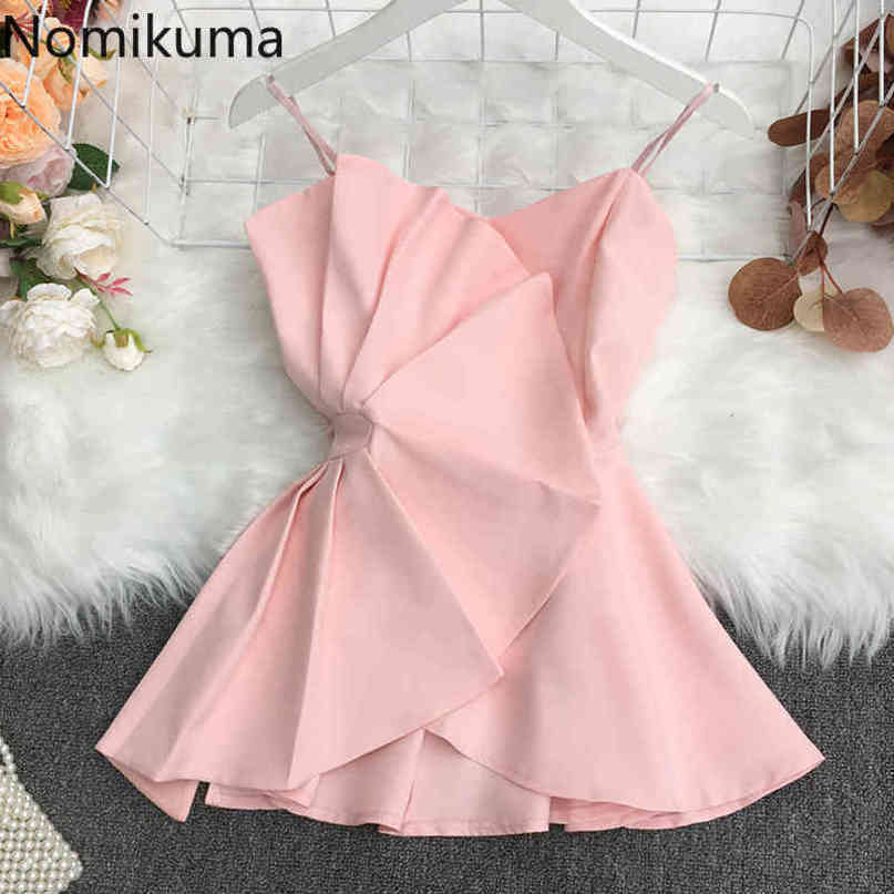 Nomikuma Summer Pleated Ruffle Tank Top Elegant Slim Waist Women Camis Causal Solid Sleeveless Sexy Strapless Tanks 6G984 210427