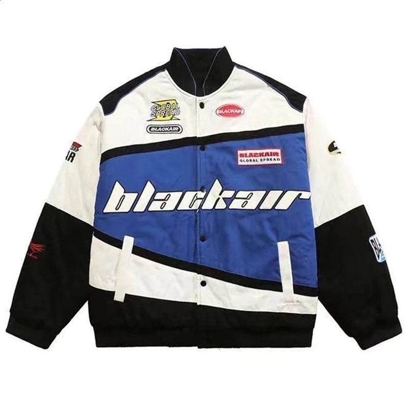 Veste de baseball de moto Y2K HARAJUKU LETTRE DE LETTRE DE TRACK MATTRE DE TRAVAIL Retro Hip-Hop Streetwear University Veste Unisexe 240921