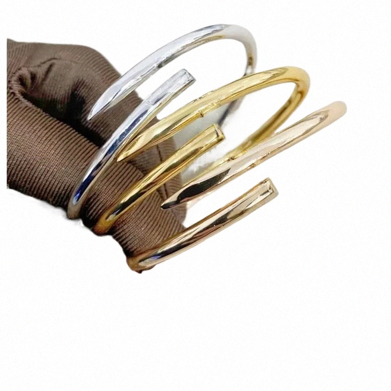 luxury nail bracelet 3.0 mm thin Fashion nail designer bracelet unisex cuff gold bangle Classic bracelets jewelry Valentines Day gift for women nail