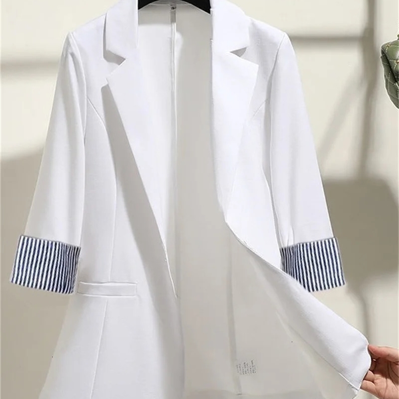 Women Solid Blazers Coat Fashion Slim Suits Female Casual Three-Quarter Sleeve Chic Tops Thin Office Lady Blazer Spring Summer 240229