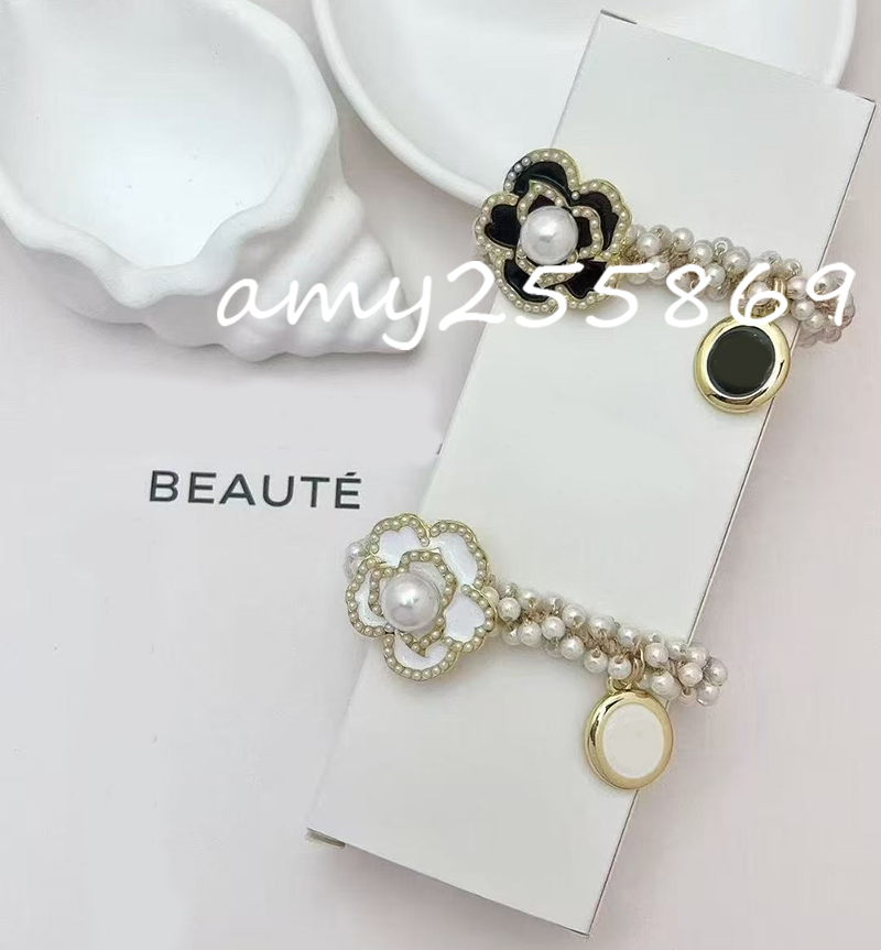 Party gift fashion collection black and white flower hair tie set of 2 classical hair rope pearl handchain with gift box
