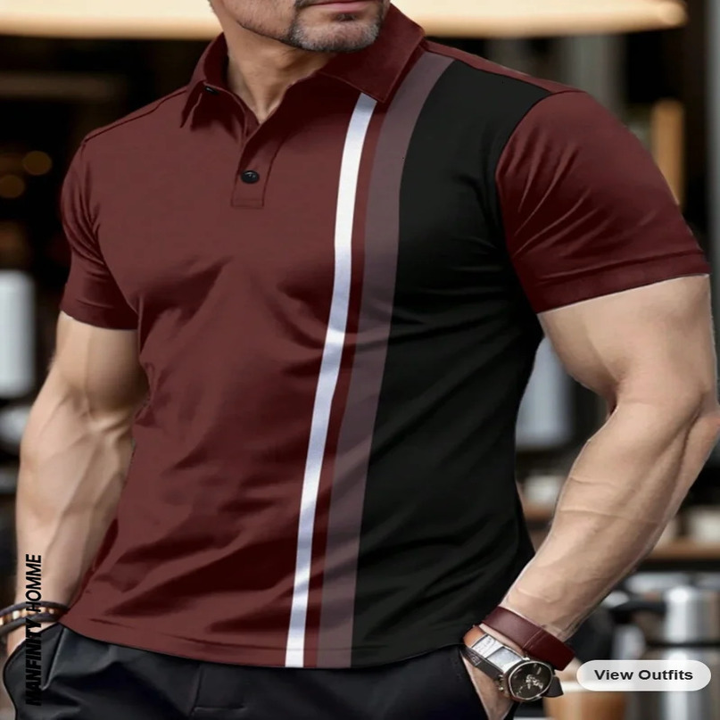 Selling Summer Mens POLO Shirt Striped Print Casual Fashion Button Lapel Personality Business 240601
