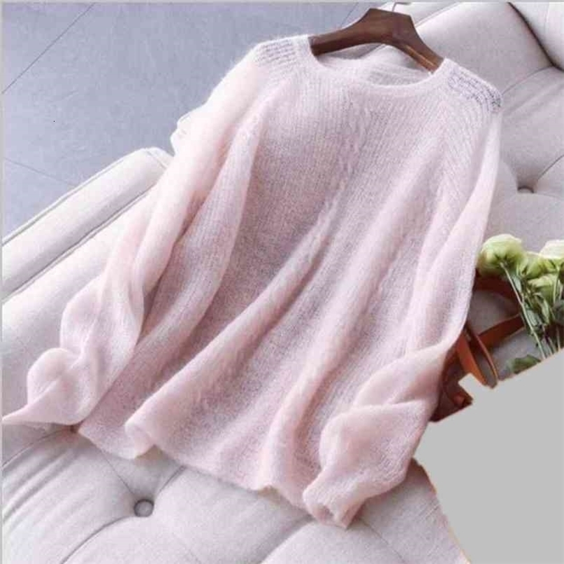 Long-sleeved Round Neck Thin Sweater Women Loose Solid Color Hollow Simple Bottoming Pullover Sweater Female Spring Summer 210917