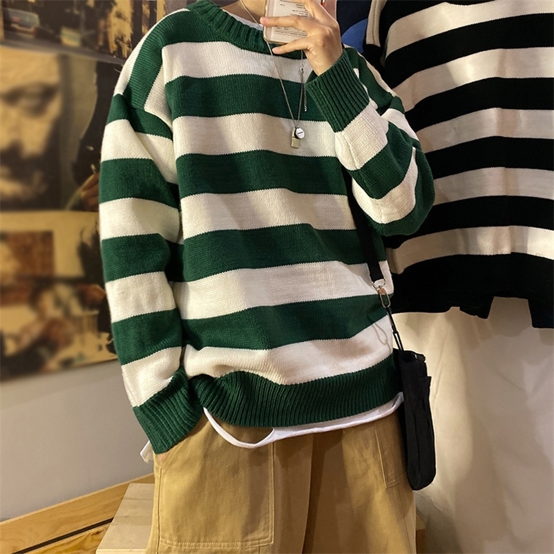 Men's Sweaters Stripe Knitted Sweater Men Autumn Winter Baggy Long Sleeves Tops Fashion All-Match Trend Streetwear Ins Vintage Y2K Male Clothes