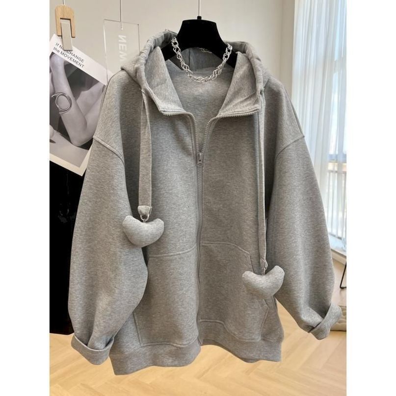 Womens Hoodies Sweatshirts Highquality Women Autumn Winter Trendy Hooded Oversized Coats Fashion Casual Solid Color Zippered Cardigan Hoodie Woman 2